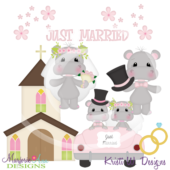 Wedding Hippos SVG Cutting Files/Paper Piecing +Clipart - Click Image to Close